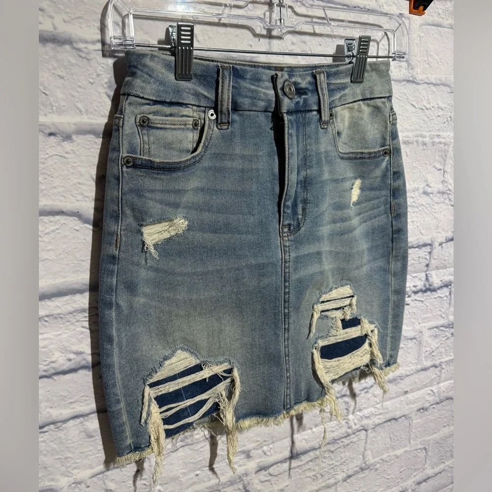 American Eagle Next Level Stretch Curvy Hi-Rise Denim Skirt, Size 00